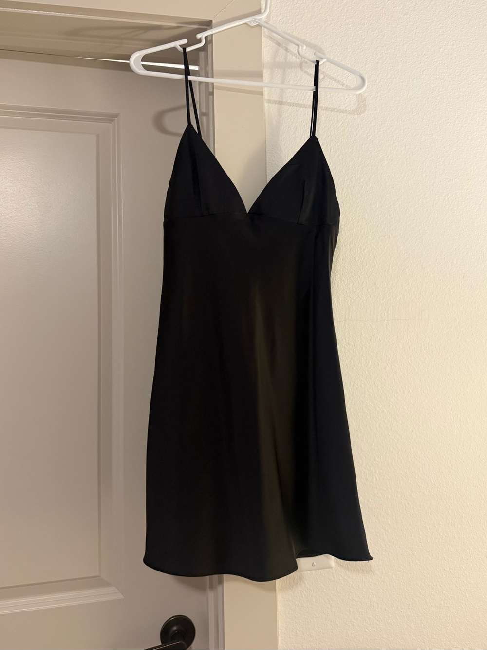 Aritzia Black Satin Slip with V-Neck and Spaghetti Straps